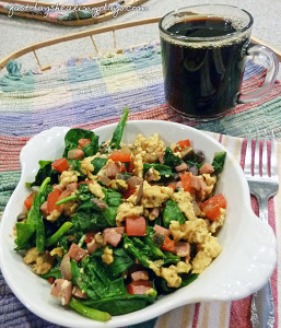 Eggs - Scrambled with Spinach, Ham, and Veggies