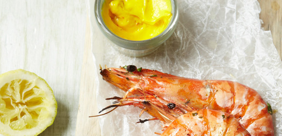 Barbequed Tiger Prawns with Saffron Aioli